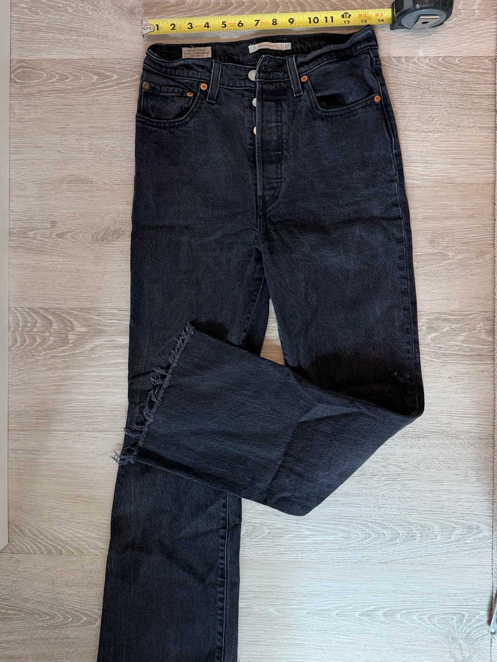 Levi's Black Straight Jeans with Raw Hem